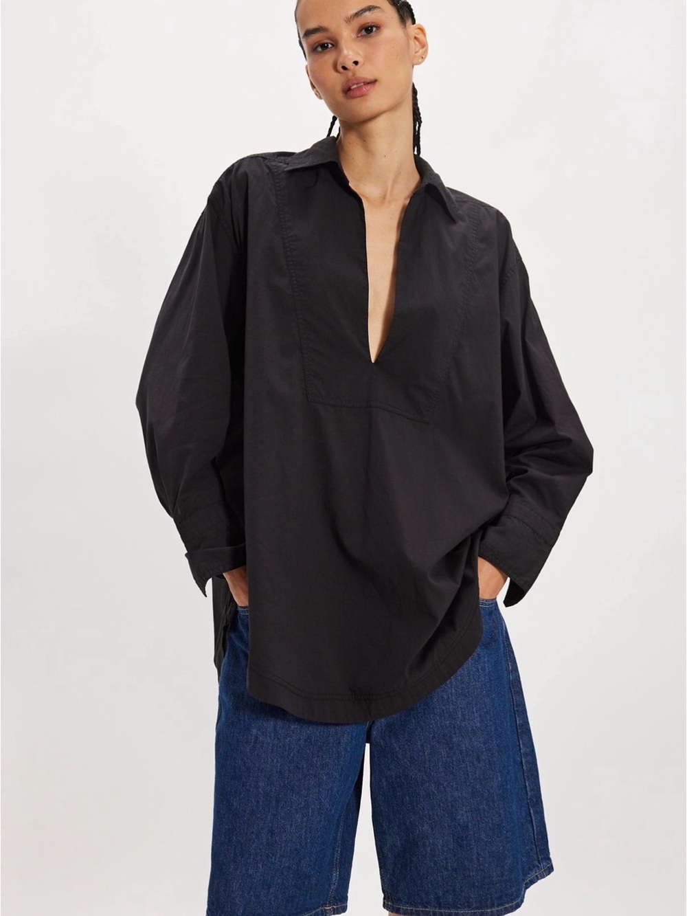 Free people August pullover shirt black $128 NWOT small